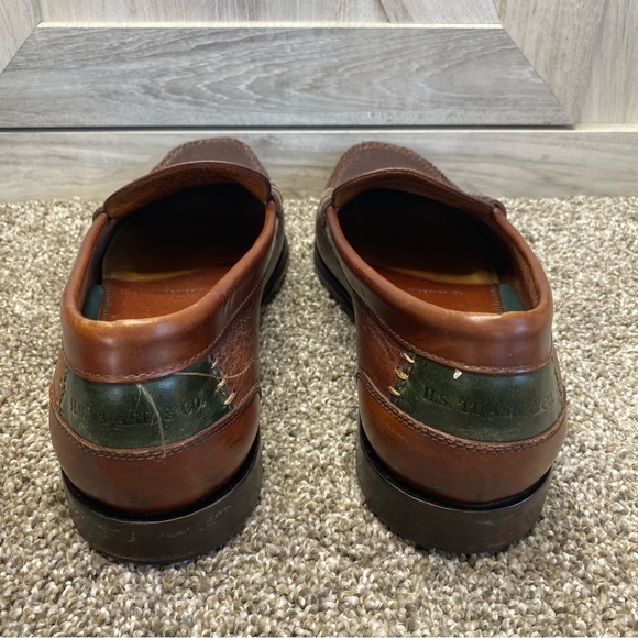 - H.S. Trask Brown Leather Color Block Moc Toe Slip-On Penny Loafer Shoes 9 - Picture 12 of 12